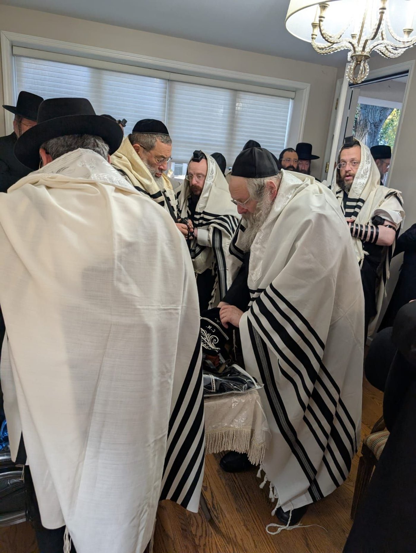 הרה"צ רבי נחמיה אלתר בתפילת שחרית בבית האבלים