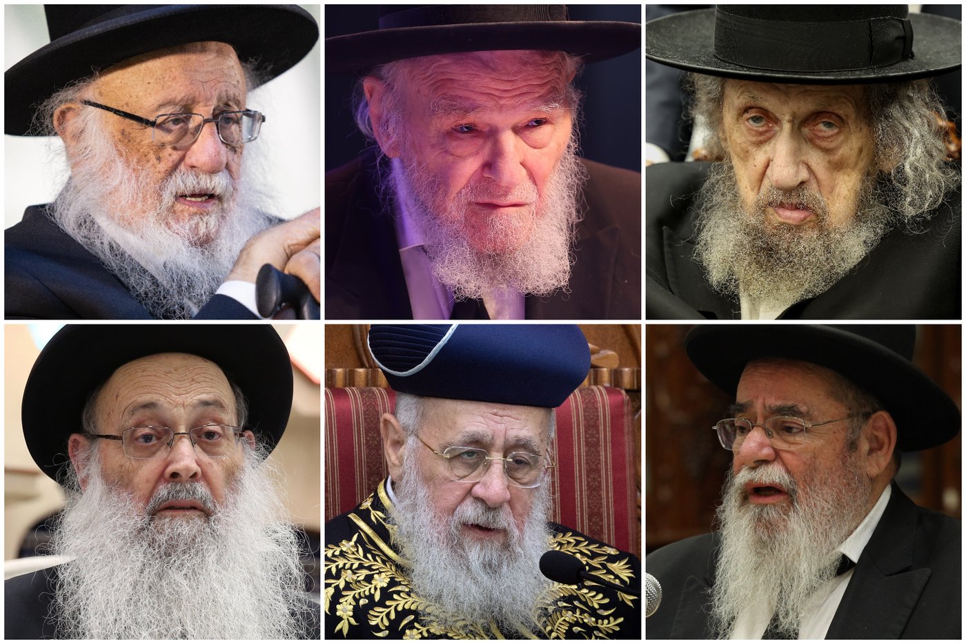 למעלה - מימין: הגר"ד לנדו, הגרמ"ה הירש והגרב"ד פוברסקי | למטה - מימין: הגר"א סאלים, הגר"י יצחק והגר"מ מאיה