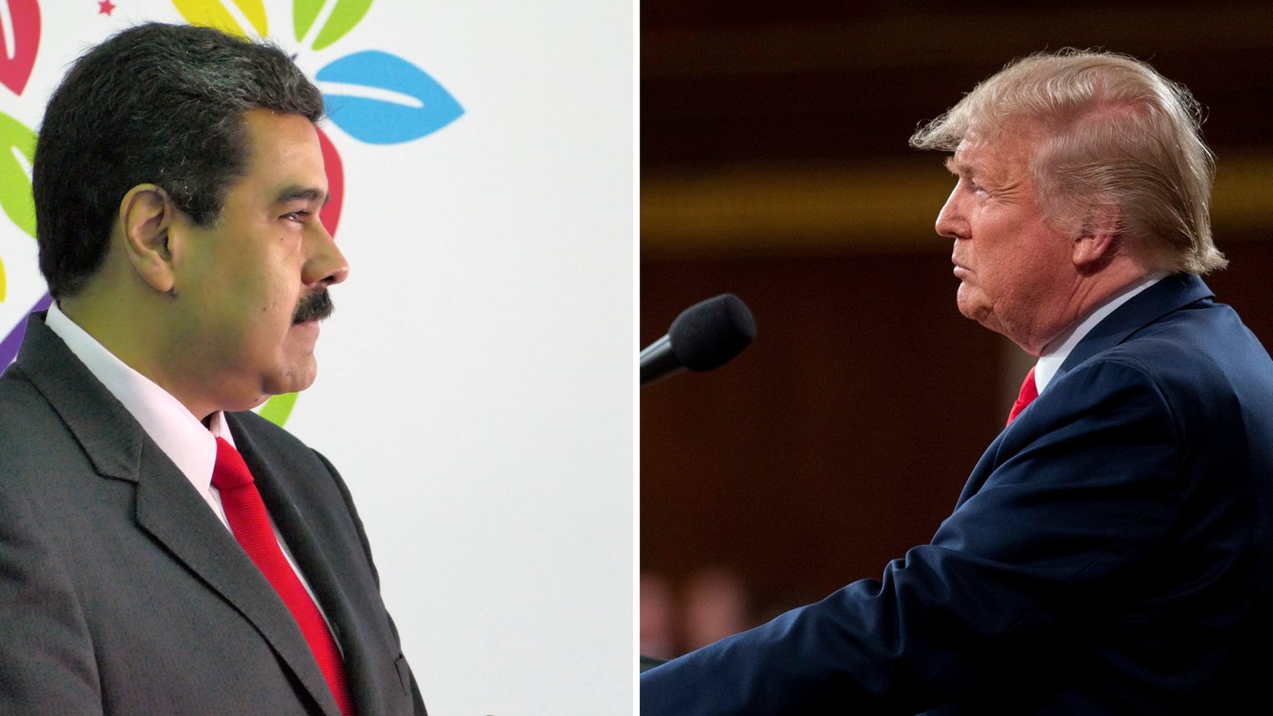 מימין הנשיא טראמפ, משמאל הנשיא מדורו