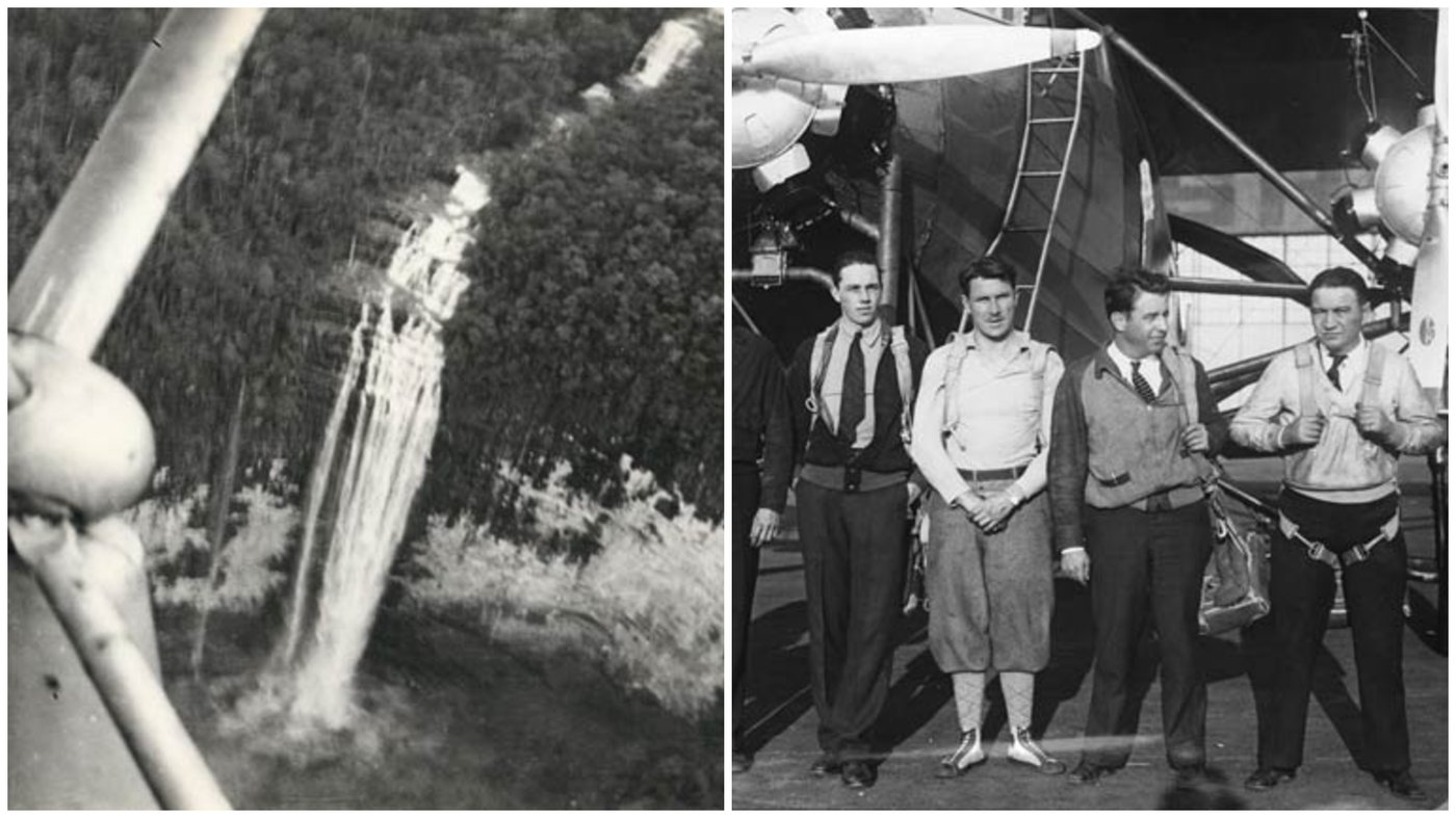 הטייס האמריקאי ג'ימי אנג'ל | מימין - משמאל אחת הגיחות שלו -1930