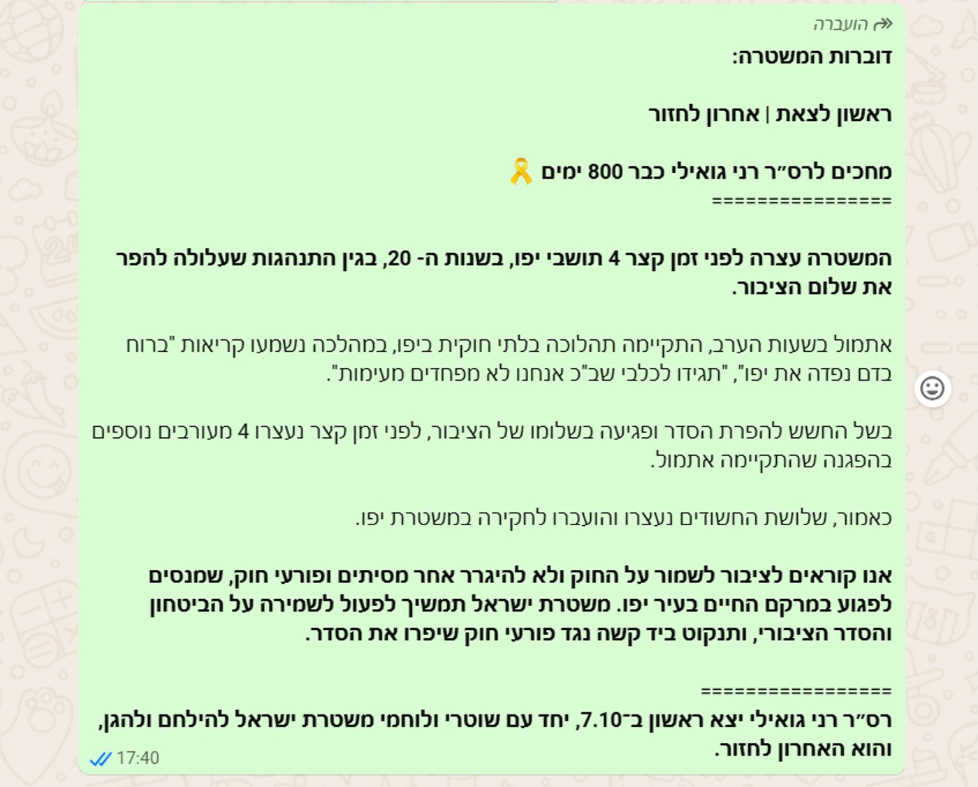 לא שכחנו: המחאה החריגה שהכניסה המשטרה להודעת הדוברות התמימה
