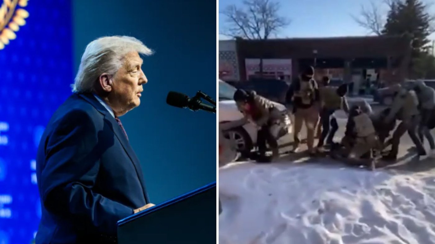 טראמפ משמאל, צילום מסך מתיעוד הירי במיניאפוליס מימין