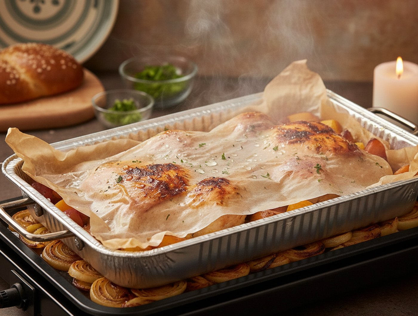 הנייר הרטוב יוצר מעין "סאונה" בתוך התבנית