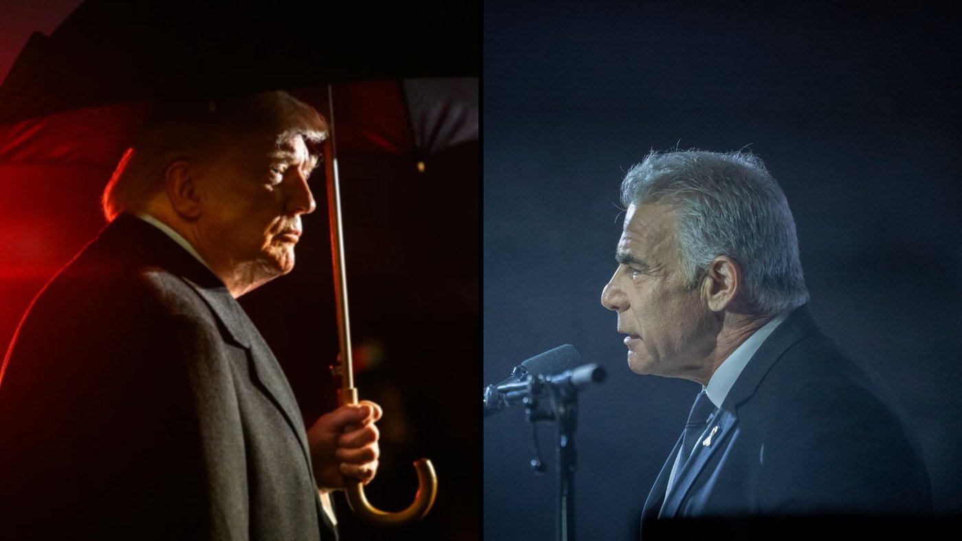 לפיד מימין, הנשיא טראמפ משמאל, אילוסטרציה