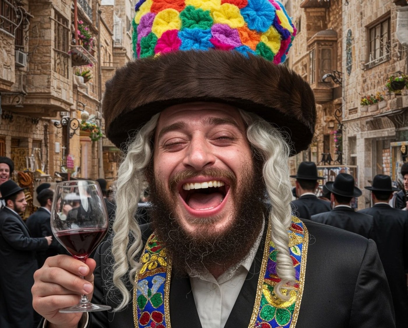 שיכור בפורים שותה יין