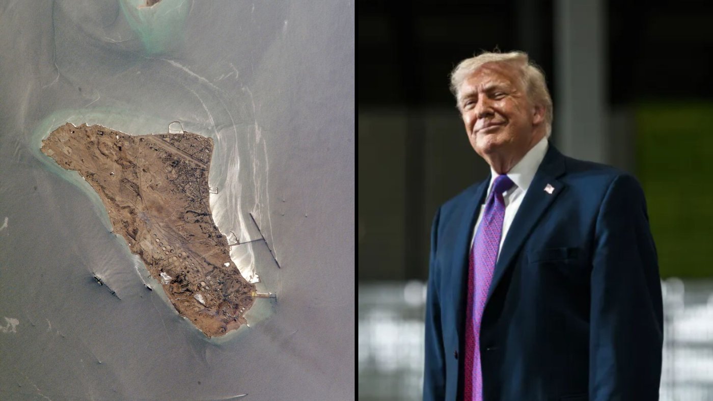 טראמפ מימין, האי חארג' משמאל