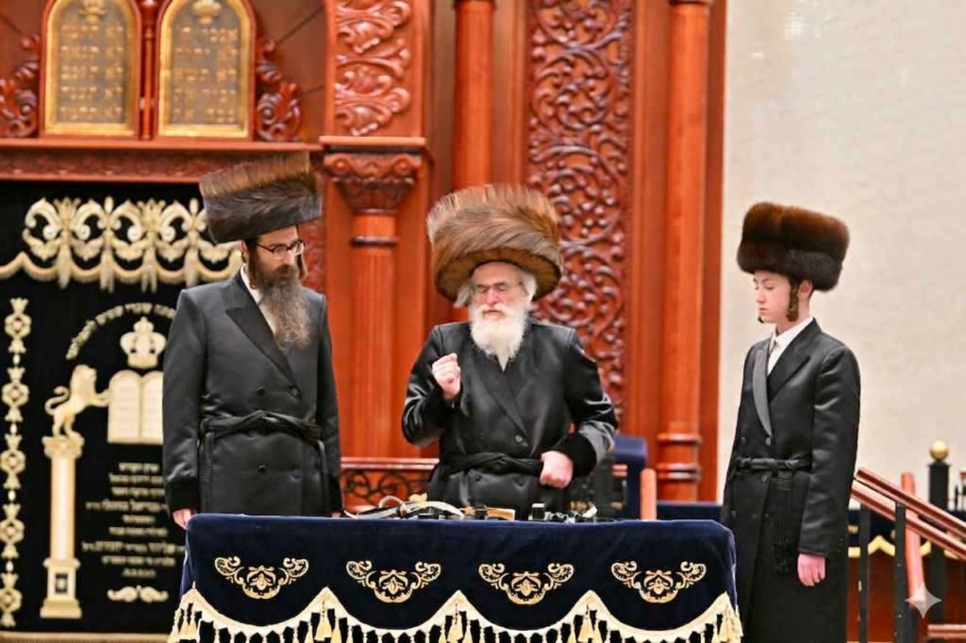 האדמו"ר מויזניץ בהנחת תפילין לנכדו