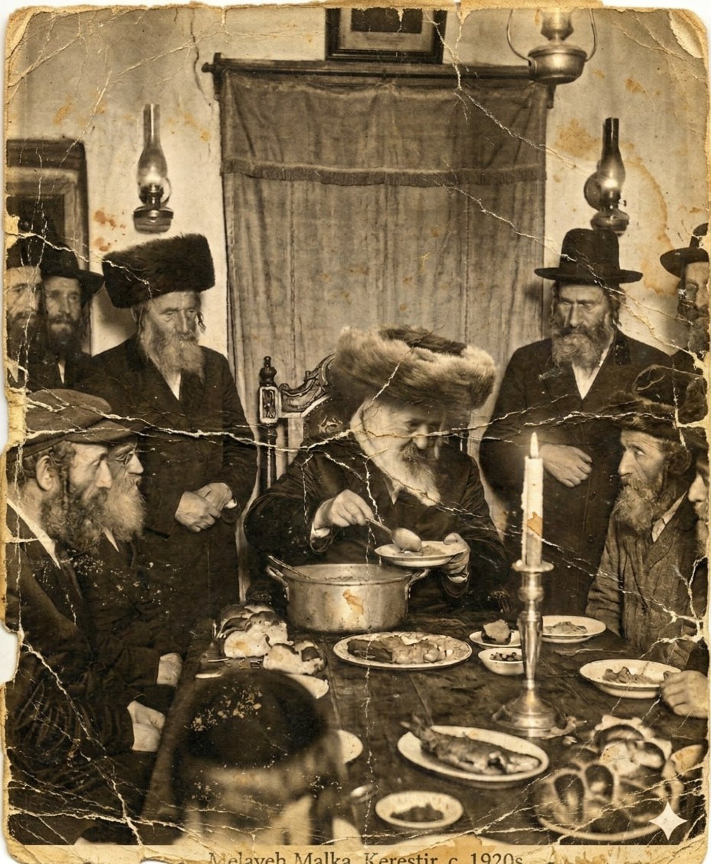 בינה מלאכותית - הדמיית רבי ישעיה'לע יושב עם חסידים