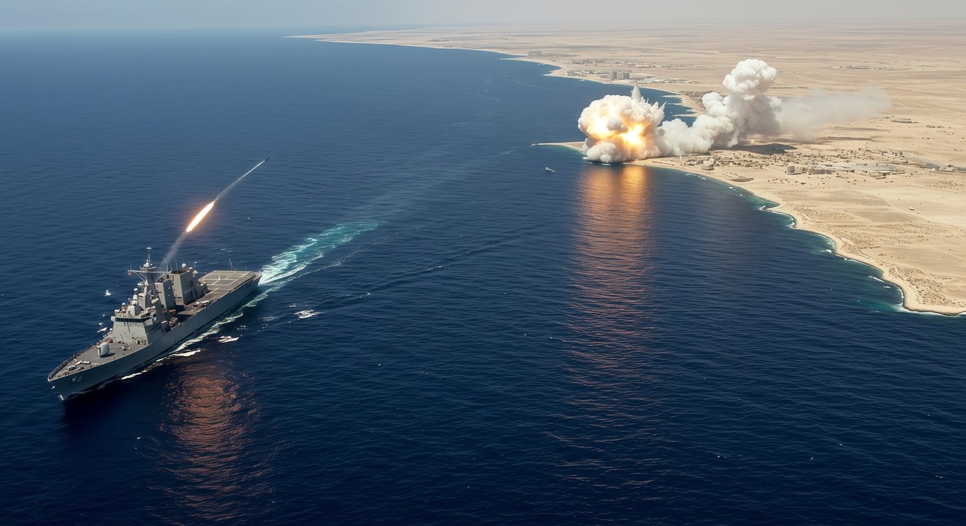 ספינה אמריקאית תוקפת מטרה, אילוסטרציה