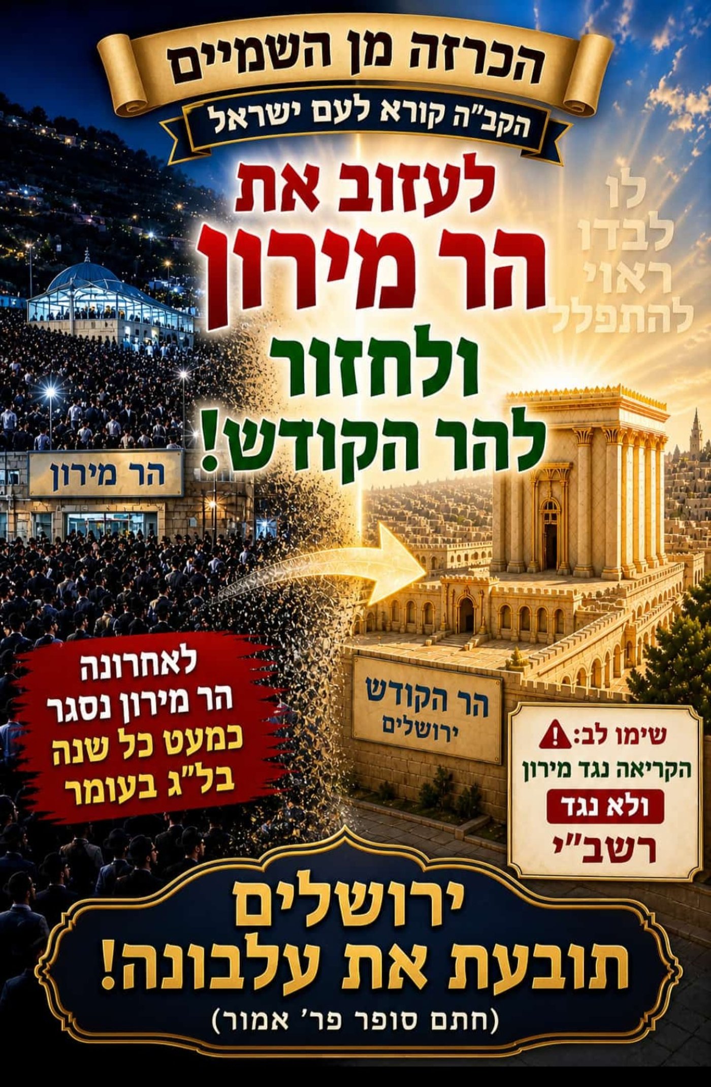 ירושלים תובעת את עלבונה? למה הדרכים למירון נסגרות פעם אחר פעם? // טור דעה