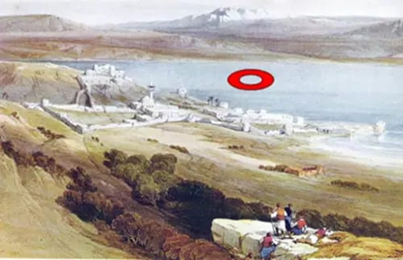 טבריה הכנרת ובארה של מרים בהדפס מאת ד' רוברטס, 1839