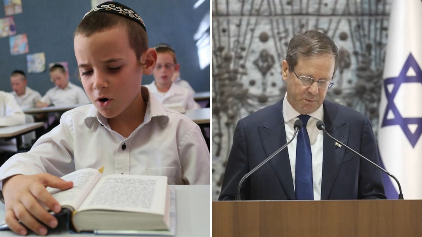 מימין: הרצוג, משמאל: ילדי תשב"ר
