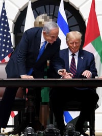 טראמפ ונתניהו בטקס החתימה על הסכמי אברהם בבית הלבן, ספטמבר 2020
