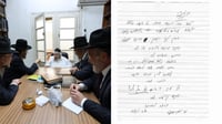 מימין: מכתבו של הגר"ד לנדו, משמאל: חברי הכנסת במעונו