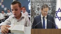 מימין: הרצוג, משמאל: ילדי תשב"ר