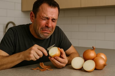 סכין ביד, בצל על הקרש ותוך שניות העיניים מתחילות לשרוף