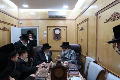 האדמו"ר מסקווירא מב"פ בביקור אצל האדמו"ר מויז'ניץ בורו פארק