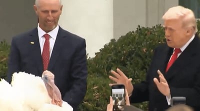 טראמפ חנן צמד תרנגולי הודו - וצלף בביידן בלי רחמים