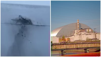 קשת ההגנה מעל הכור בצ'רנוביל - הקשת לאחר הפגיעה הרוסית 