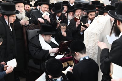 האדמו"ר מבעלזא בתפילה על קבר אמו הרבנית ע"ה