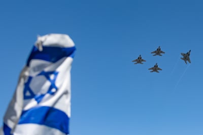 מטוסי קרב של חיל האוויר על רקע דגל ישראל, אילוסטרציה