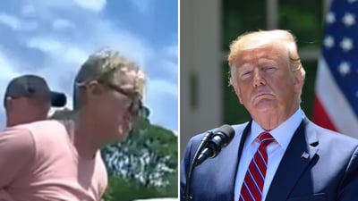 משמאל רגעי המעצר של ראיין וסלי רות’, מימין הנשיא טראמפ