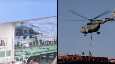 מימין מהתרגיל האיראני, משמאל השתלטות אמריקאית על מכלית נפט