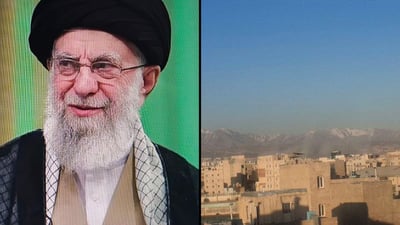 מימין התקיפה בעיר קום, משמאל עלי חמינאי