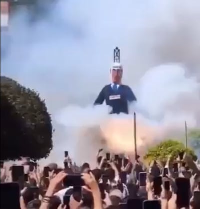 אנטישמיות בספרד: בובת ראש הממשלה נתניהו פוצצה והועלתה באש