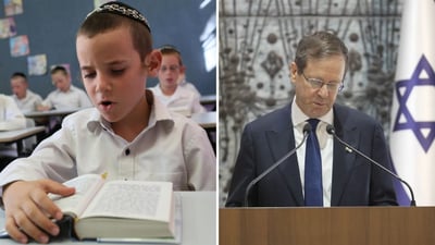 מימין: הרצוג, משמאל: ילדי תשב"ר