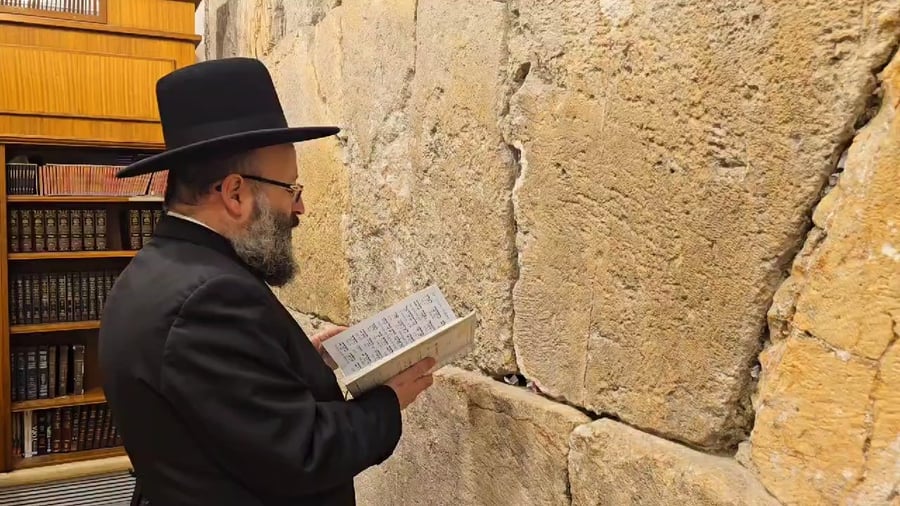 הרה"ג ר' שמואל רבינוביץ בתפילה מול קודשי קדשים עבור רפואת האדמו"ר מויז'ניץ