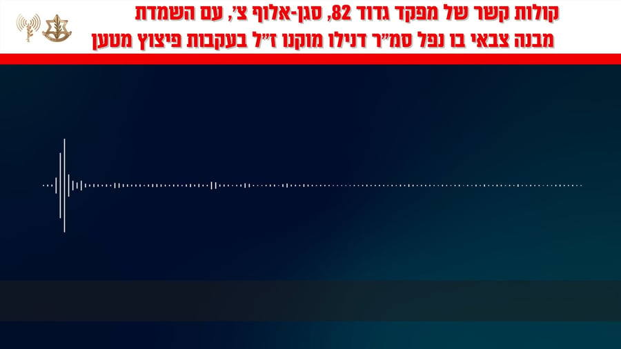קולות קשר של מפקד גדוד 82, סגן-אלוף צ', עם השמדת המבנה בו נפל סמ״ר דנילו מוקנו ז״ל ב-20 במאי 2025