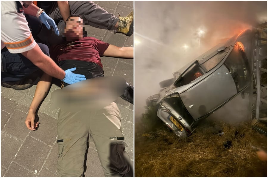 הרכב הבוער והשב"ח הפצוע