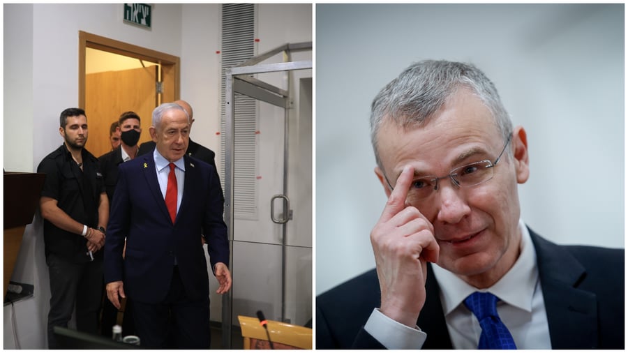 יריב לוין - נתניהו בכניסה לבית המשפט