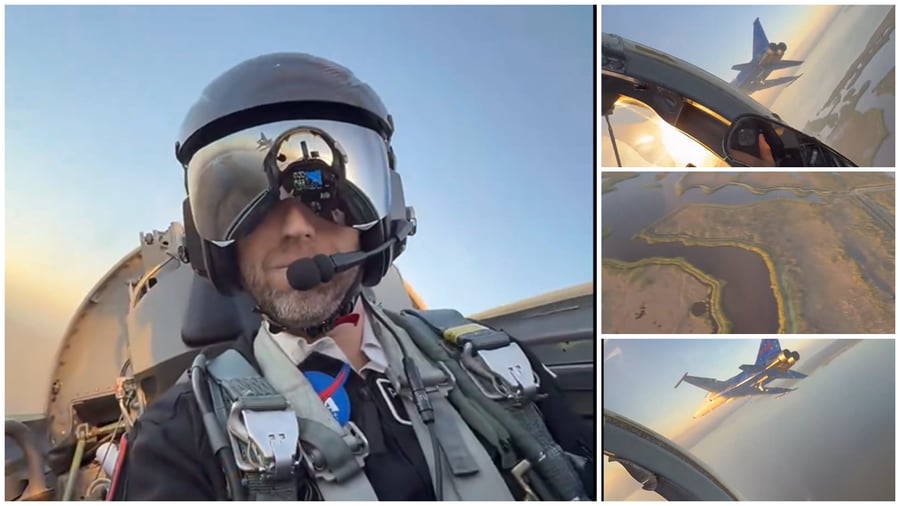 יום כיף ב‑F‑5 | מנהל נאס"א לקח את טראמפ ג’וניור לטיול מתחת לאטמוספרה • צפו