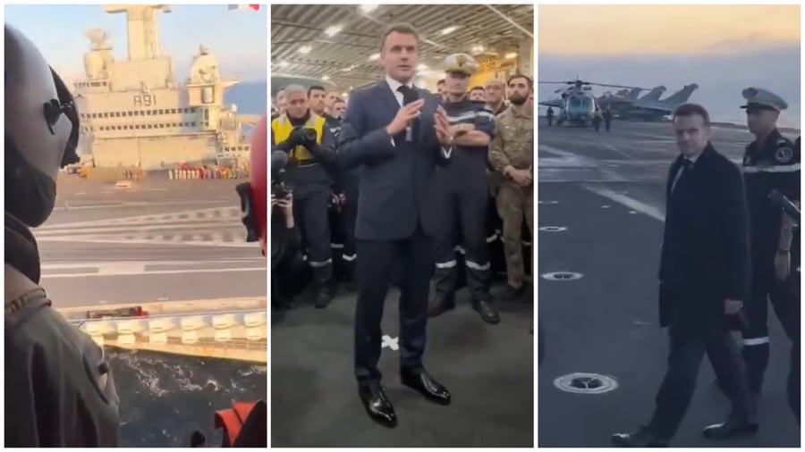 בלב הסערה: מקרון נחת על נושאת המטוסים והכריז על מבצע להצלת נתיבי הסחר העולמיים