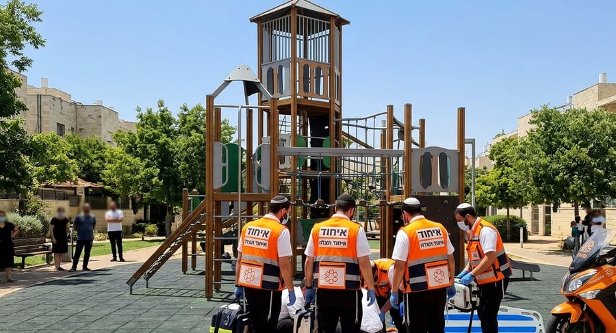 ילד בן 9 טיפס על מתקן שעשועים בעיר החרדית - ונפל מגובה 4 מטר