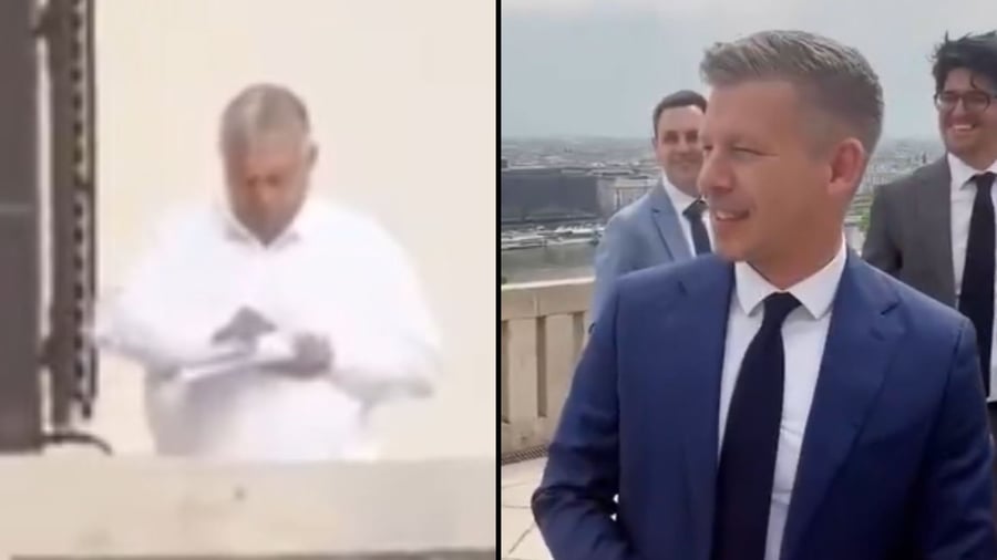 הרגע המביך: מדיאר ניפנף לאורבן במרפסת הארמון - והוא לא שם לב