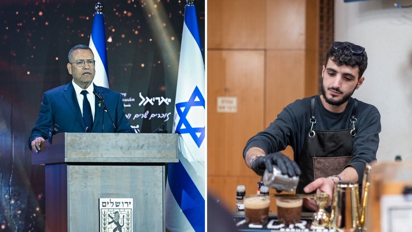 מימין: בית קפה, אילוסטרציה. משמאל: ראש העיר ירושלים משה ליאון
