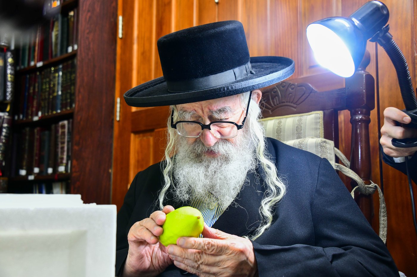 כבוד קדושת האדמו"ר ממשכנות הרועים שליט"א בבחירת אתרוגים לקראת חג הסוכות | צילום: שוקי לרר