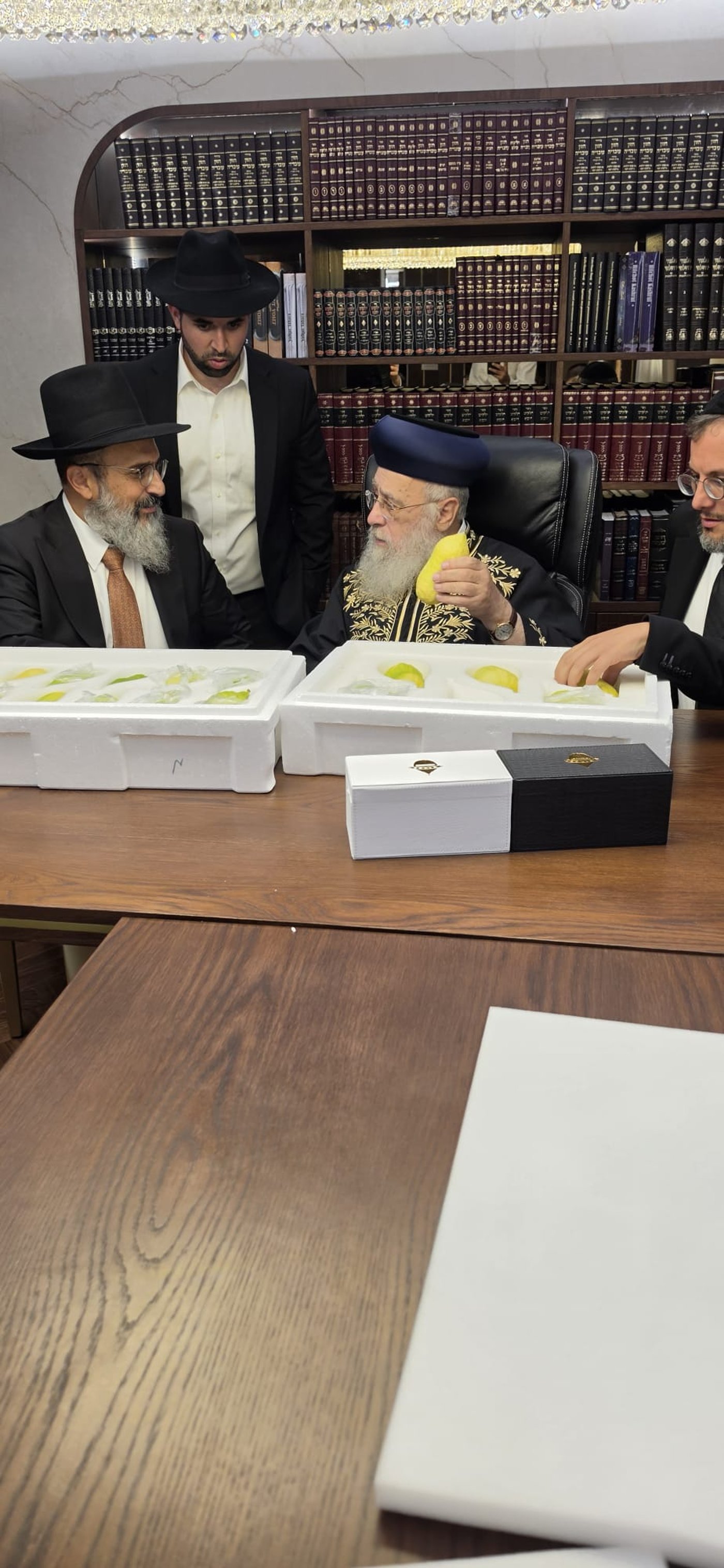 הראשון לציון הגאון רבי יצחק יוסף שליט"א בבדיקת אתרוגים | צילום: באדיבות המצלם