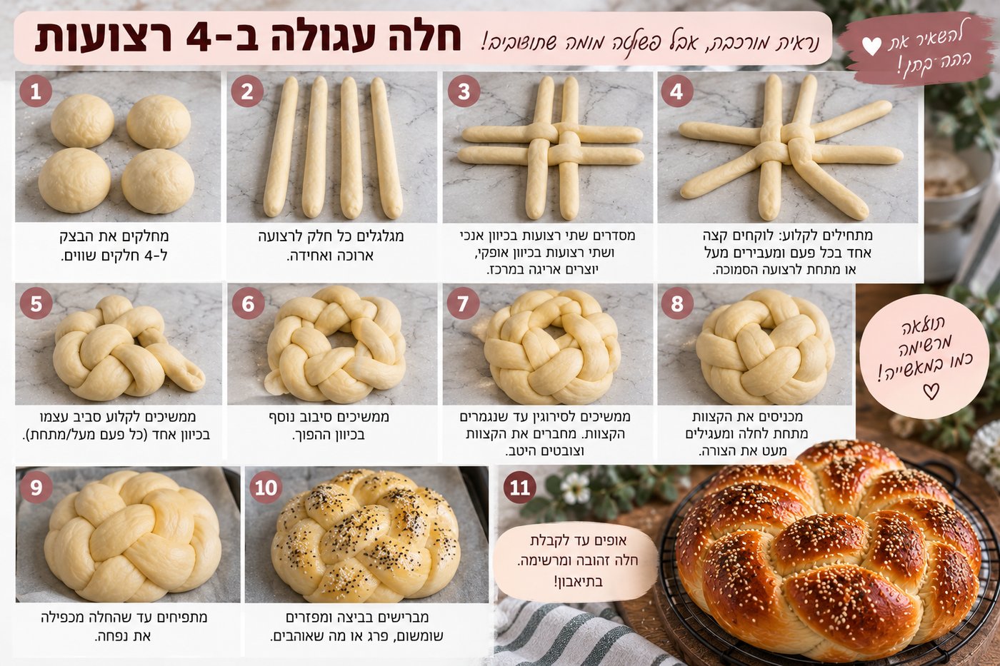 5 צורות מרהיבות לחלה עגולה – מעבר לשבלול הרגיל