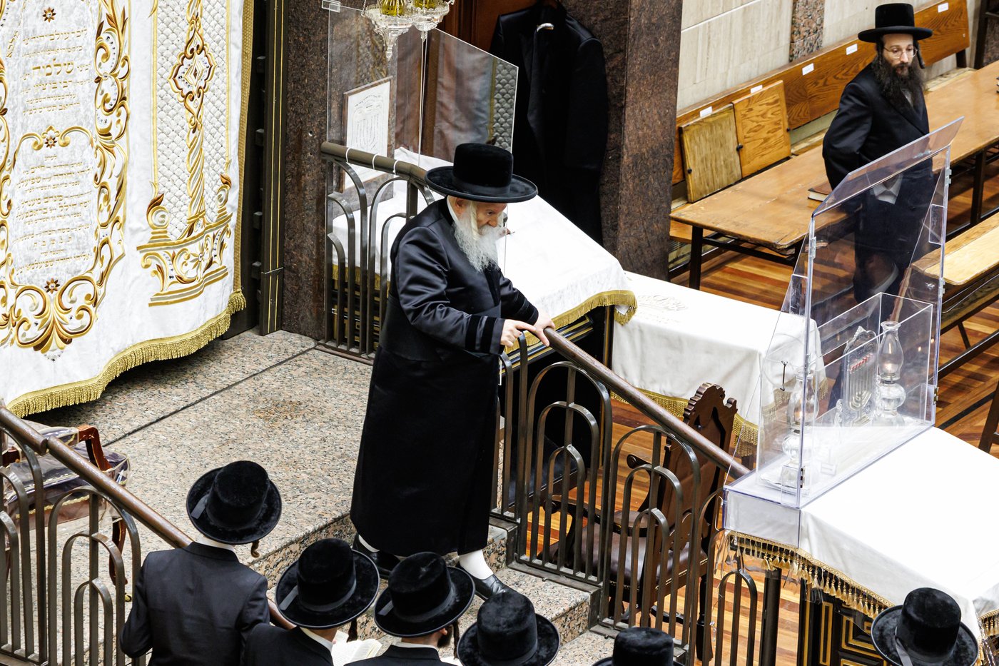 האדמו"ר מבאבוב שליט"א בקריאת הקורבנות | צילום: אחים לאנטשעווסקי