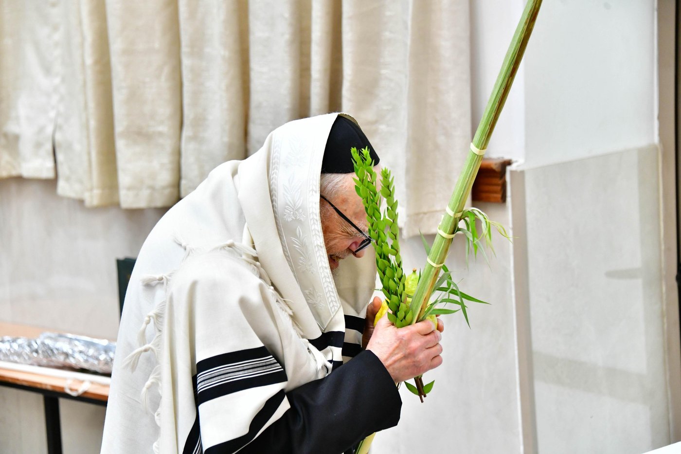 הגאון רבי דב לנדו והגאון רבי משה הלל הירש  בנטילת לולב | צילום: שוקי לרר