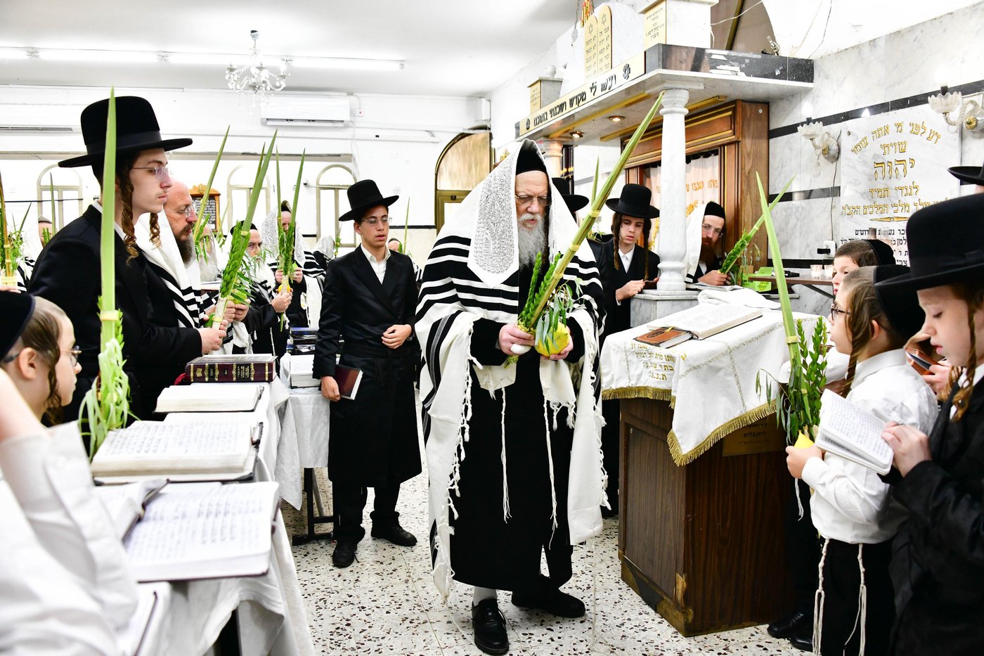 האדמו"ר ממודז'יץ שליט"א בעת נטילת לולב | צילום: שוקי לרר