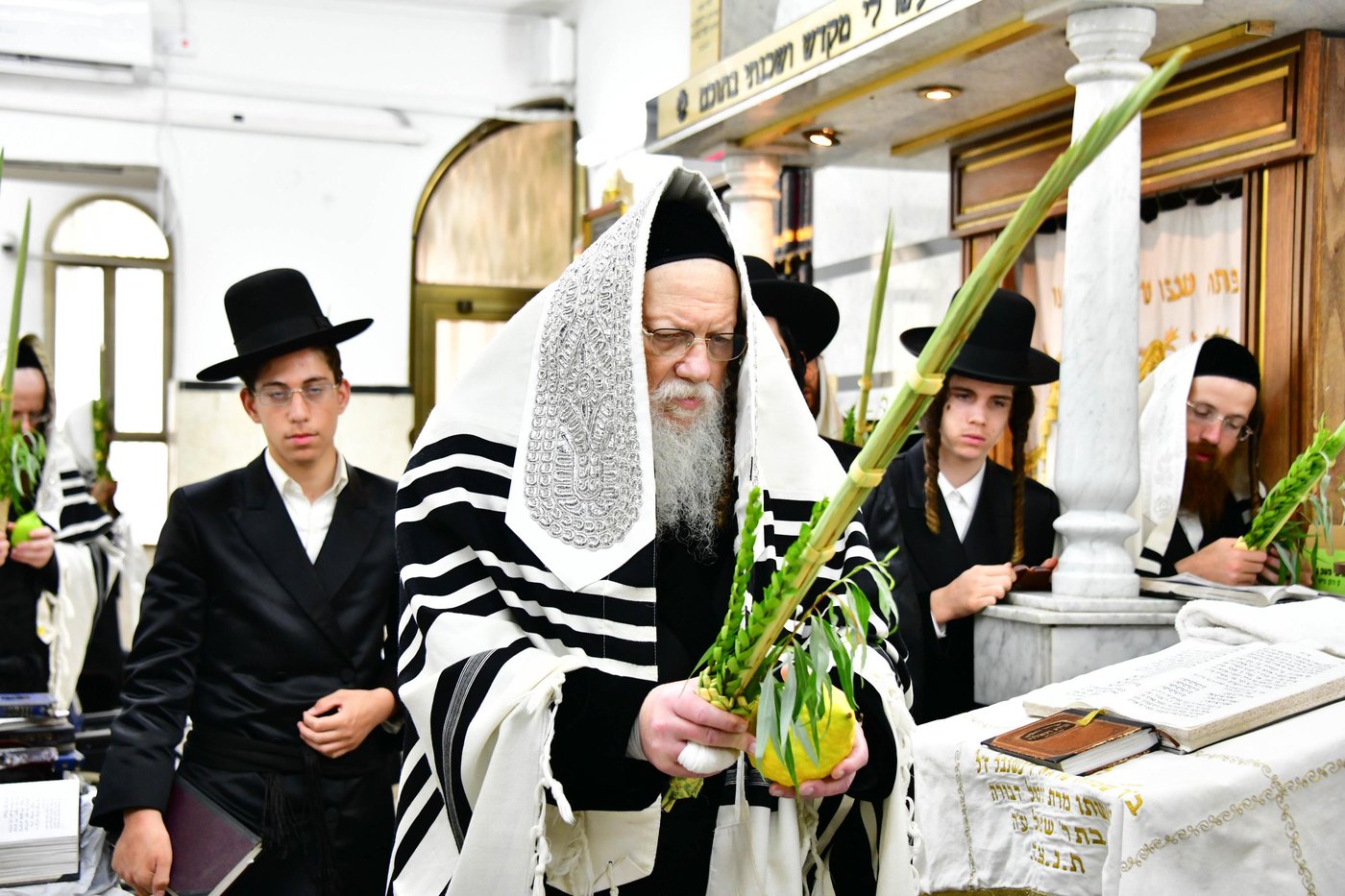 האדמו"ר ממודז'יץ שליט"א בעת נטילת לולב | צילום: שוקי לרר