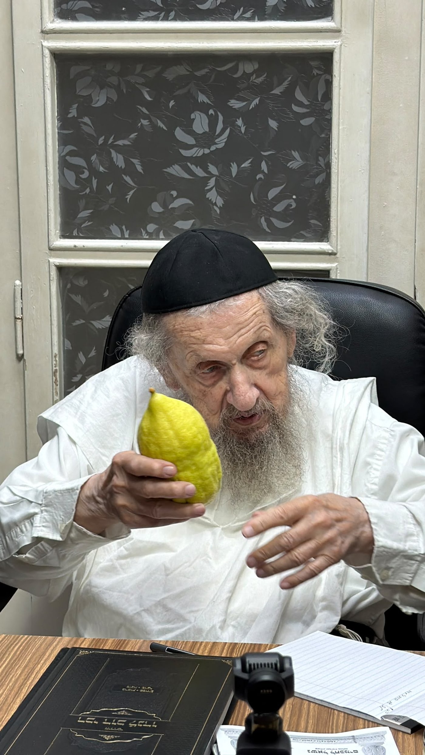 מרן ראש הישיבה הגאון רבי דב לנדו שליט"א בבדיקת אתרוגים