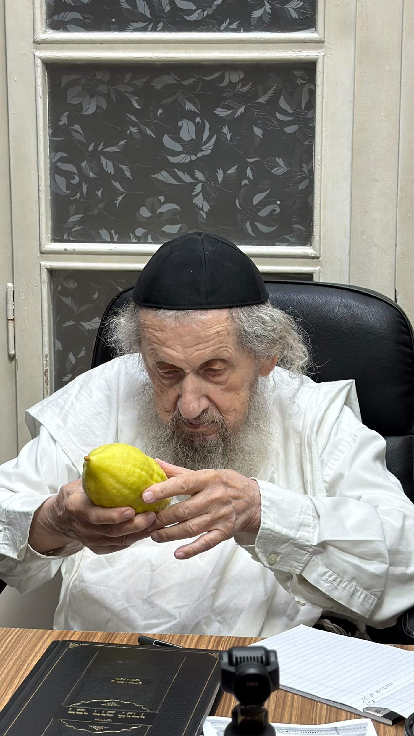 מרן ראש הישיבה הגאון רבי דב לנדו שליט"א בבדיקת אתרוגים