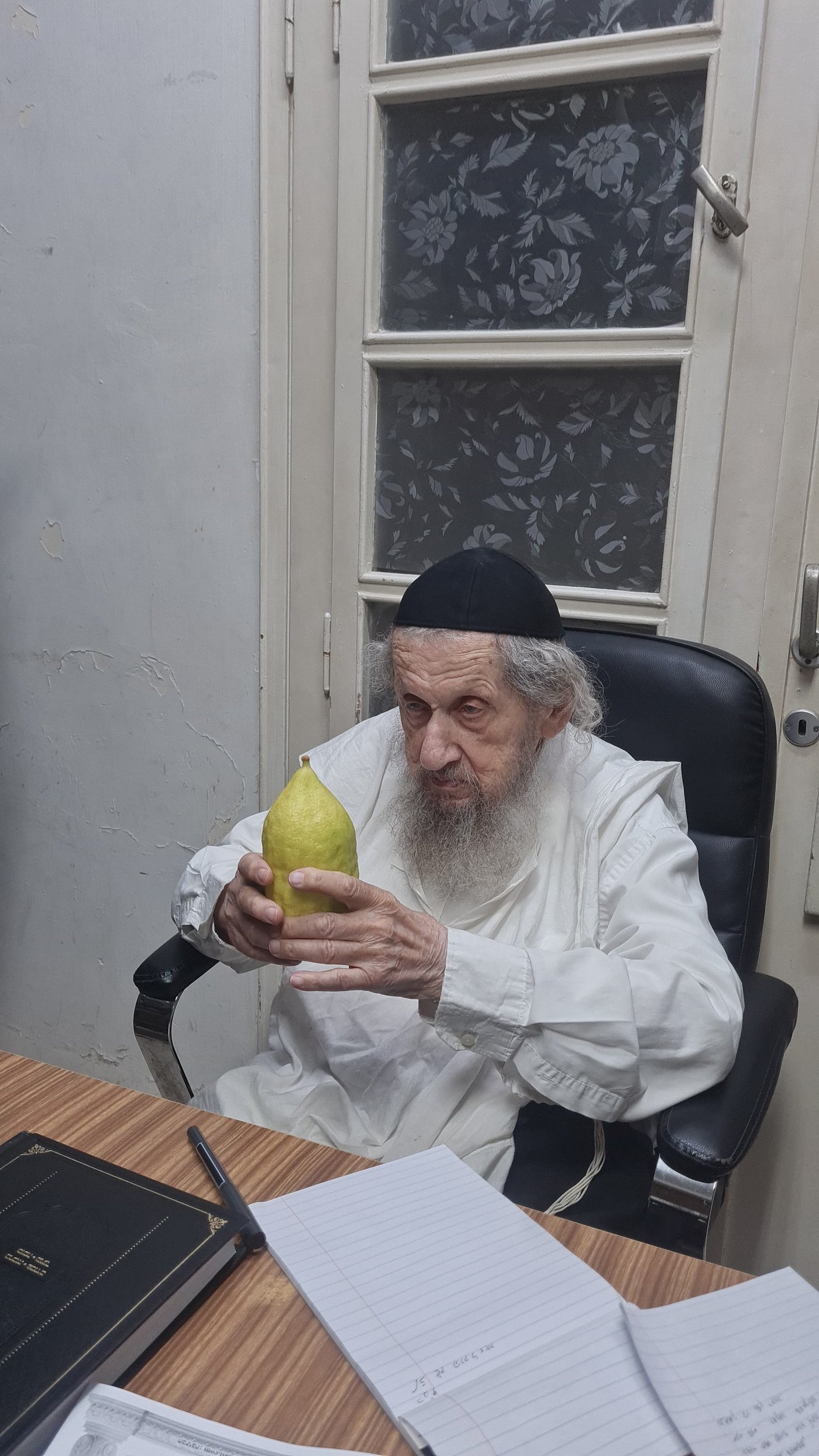 מרן ראש הישיבה הגאון רבי דב לנדו שליט"א בבדיקת אתרוגים