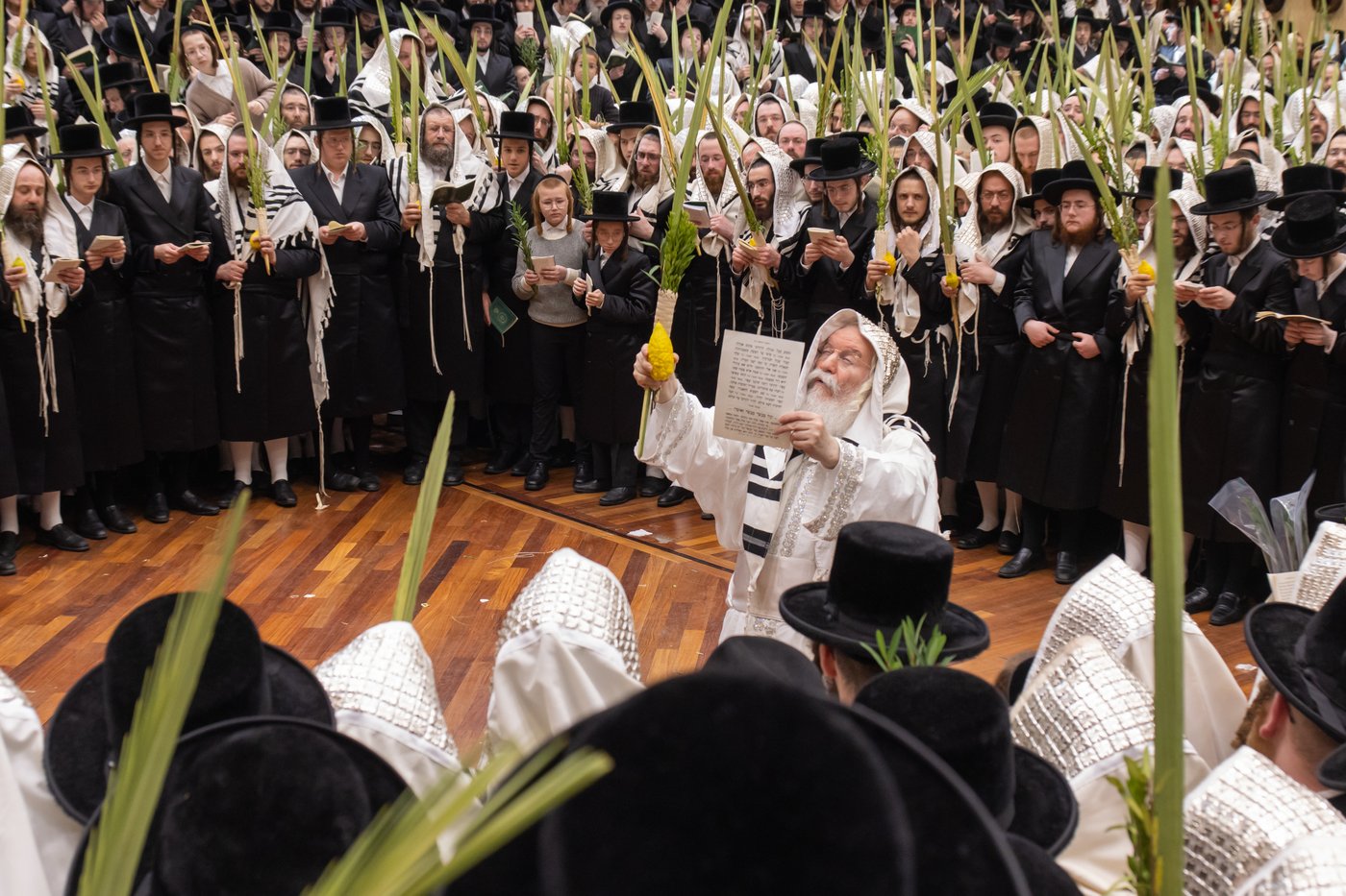 הושענא רבה בחצר הקודש באבוב | צילום: אחים לאנטשעווסקי